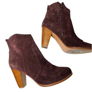 Joie Burgundy Suede Block‎ Heel Ankle Boots Size 41 (10.5–11) Boho Chic Fall